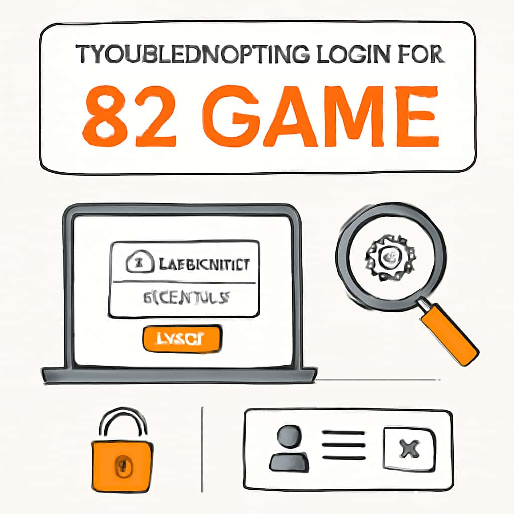An educational illustration depicting the login troubleshooting steps for 82 Game.